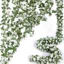 PONKING 8 Pcs x 8.2 ft Flower Garland Artificial Rose Vine Flowers with Green Leaves Hanging Fake Roses Vine for Room Party Home Wedding Birthday Christmas Wall Arch Decor, Spring White Flower