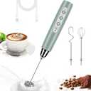 BSRGMS Milk Frother Handheld for Coffee, Electric Whisk 3 Speed Adjustable, Drink Mixer with Stainless 3 Whisks, Rechargeable Hand Frother Wand, Foam Maker for Latte Cappuccino Hot Chocolate Egg Green