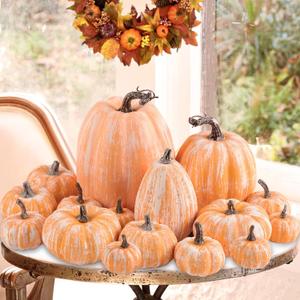Ywlake 16 Pcs Artificial Pumpkins Fall Decorations, Fake Terracotta Pumpkin for Autumn Harvest Halloween Thanksgiving Faux Pumpkins Home Table Decor (Terracotta)