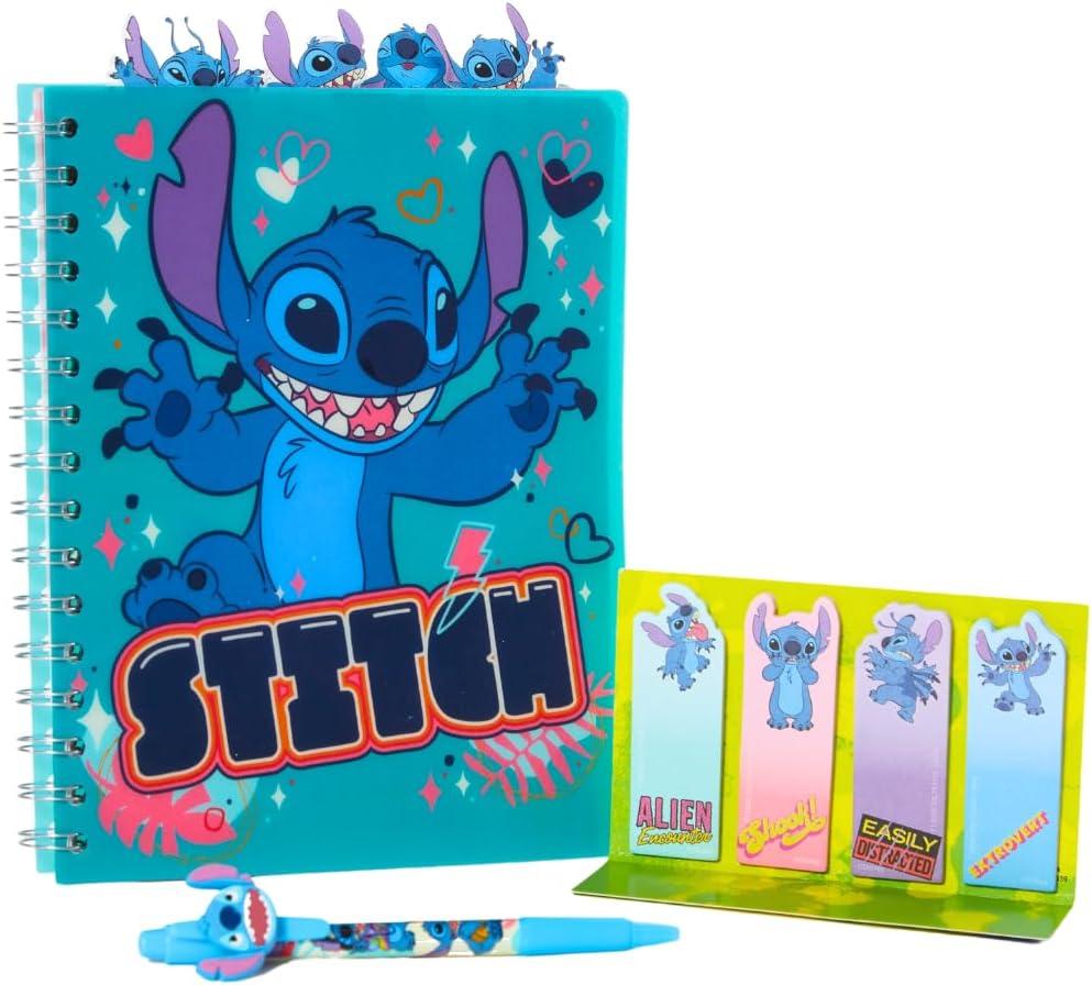 Disney Stitch Tab Journal Spiral Notebook, Ballpoint Pen, Sticky Tabs, 96 Lined Pages, Blue