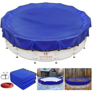 New Upgrade Winter Pool Cover 15 ft Round for Above Ground Pools, Extra Thick Durable Above Ground Swimming Pool Protection Cover, Encryption Grommets,Cold and UV Resistant with Premium Winch,Cable