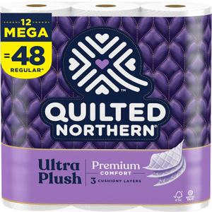 Quilted Northern Ultra Plush Toilet Paper, 12 Mega Rolls = 48 Regular Rolls, 3X Thicker*, 3 Ply Soft Toilet Tissue