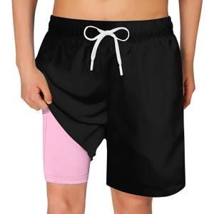 Cozople Boys Swim Trunks Quick Dry Compression Liner Swim Shorts Summer Bathing Suit with Inner Pocket Swimwear 7-20T (18 Years, Black-pink)