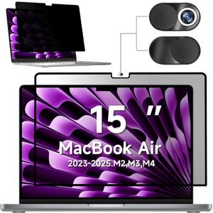 Mamol Privacy Screen for MacBook Air 15 Inch (2023-2025, M2, M3,M4)- A2941 A3114, MagicSuction Removable Vacuum Adsorption Anti Spy,Anti Glare Anti Blue Light Filter for Mac Laptop Computer