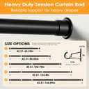 Tension Curtain Rod 43-144 Inches Extra Long Black Heavy Duty Tension Rods Adjustable Curtain Rod No Drilling Spring Loaded Tension Rod for Windows Patio Hold Up Blackout Curtains and Non Slip