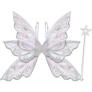 Lizxun Fairy Wings for Women Girls Butterfly Fairy Wings for Sparkle Princess Wings Halloween Cosplay Costumes Party Favor (One Size, Silver)