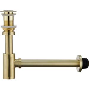 Brass P Trap with Bathroom Sink Stopper : 1-1/4 Sink Drain Round Bottle Trap Set No Overflow - Adjustable Height, Brushed Gold - Complete Basin Sink Plumbing Kit for Pipe Replacement