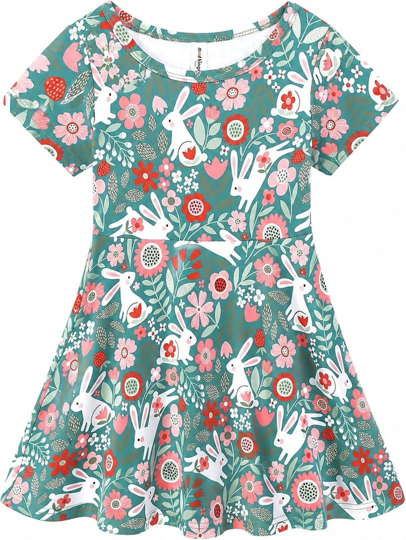 Mud Kingdom Girls Holiday Swing Dress Twirly Skater Short Sleeve A-Lined