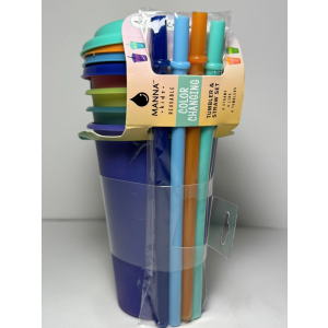 Manna Kids Reusable Color Changing Tumbler & Straw Set ( 12 oz) Each 4 Packs New