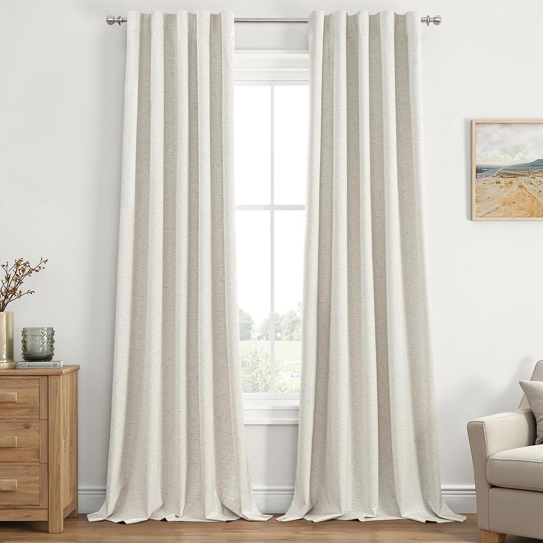 Natural Linen Blackout Curtains 84 inch Long 2 Panels Set for Bedroom Back Tab Thermal Insulated 100% Black Out Drapes Pinch Pleated Hooks Room Darkening Window Curtain for Living Room, 42 x 84 Inch