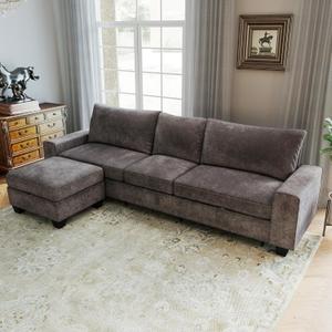 112 Convertible Storage Sectional Sofa,L Shaped Couch with Storage Ottoman,Multi-Functional Reversible Sofa with Huge Storage Space, Breathable Fabric(Dark Grey)