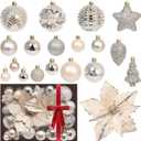 RoseCraft Champagne Christmas Ball Ornaments, 54 Pack Shatterproof Christmas Ornamnets for Christmas Tree Hanging Decorations Include Flower, for Home Indoor Holiday Party Xmas Decor.
