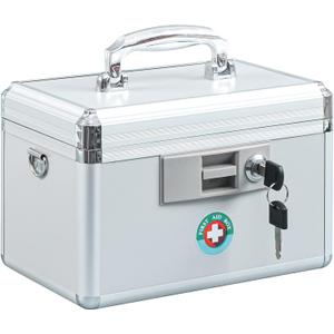 KYODOLED Locking Key Medicine Box,First Aid Key Safe Box with Lock,Key Medication Storage Lock Box for Drugs Use, 10.2'' x 6.2'' x 7.7'' White