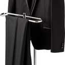 MyGift Brown Wood and Metal Valet and Suit Stand, Executive Men's Garment Organizer Rack Coat and Pants Hanger