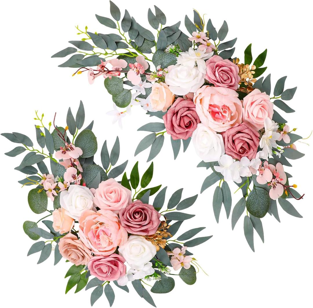 Wedding Arch Decorations 2 Pack - Reusable Artificial Hanging Flowers Floral Swag Greenery Garland for Wedding Welcome Sign Backdrop Bridal Ceremony Reception Backdrop Decoration, Baby Shower (Pink)