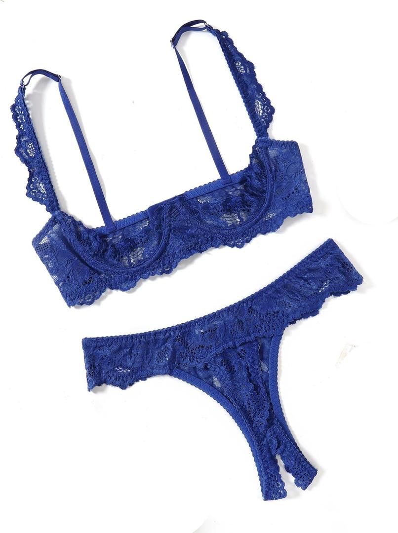 Avidlove Sexy Lingerie Set for Women Lace Bra and Panty Sets Underwire Push Up Lace Lingerie Set XS-XXL (Large, Navy Blue)