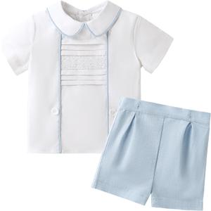 Booulfi Baby Boy Toddler Summer Clothes Wedding Birthday Outfits Suit for Boys T-Shirt and Shorts Set (12-18 Months, Blue-4045)