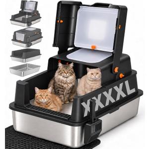 XXXL Stainless Steel Litter Box with Lid for Big Cats & Multi-Cat Homes