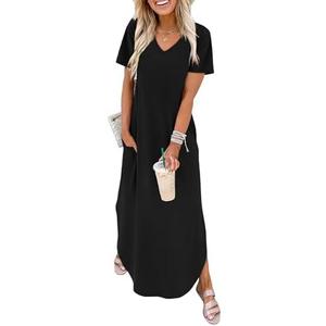 WIHOLL Women's Summer Short Sleeve Dresses Maxi Dress Vacation Beach Sundresses 2026 with Pockets, M