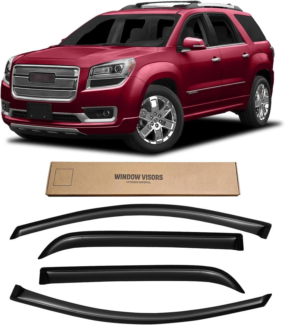 Window Visor for 2007-2016 GMC Acadia & Saturn Outlook 2007-2010, Out-Channel Rain Guards Shields Vent Deflector Shade Wind Dark Smoke, Outside-Mount, 4PCS