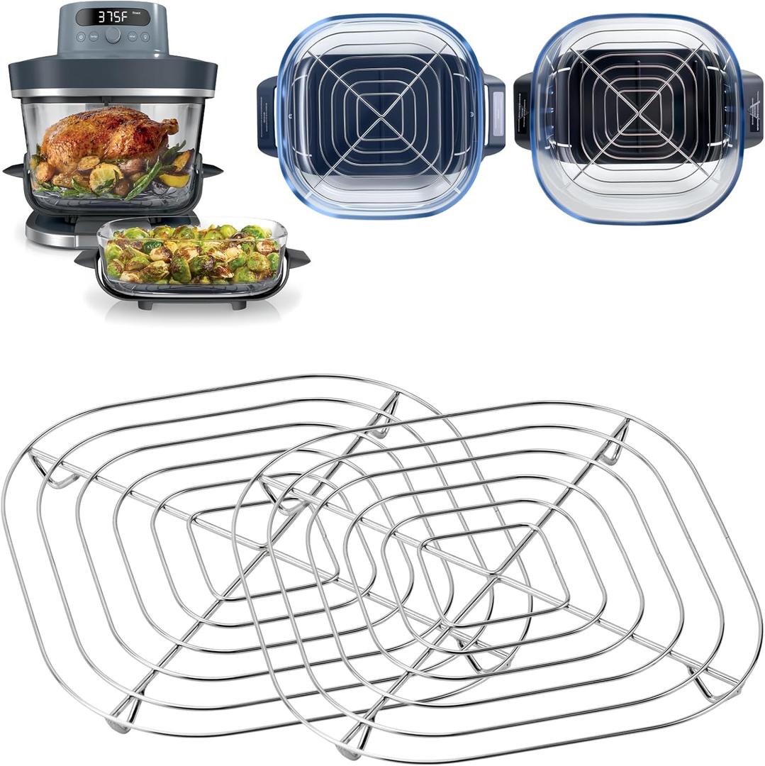 2 Pack Stainless Steel Rack Compatible with Ninja Crispi Pro Air Fryer AS101CY, Ninja Crispi Accessories Metal Rack, Replacement Rack for Ninja Crispy Glass Container, Dishwasher Safe, Heat Resistant