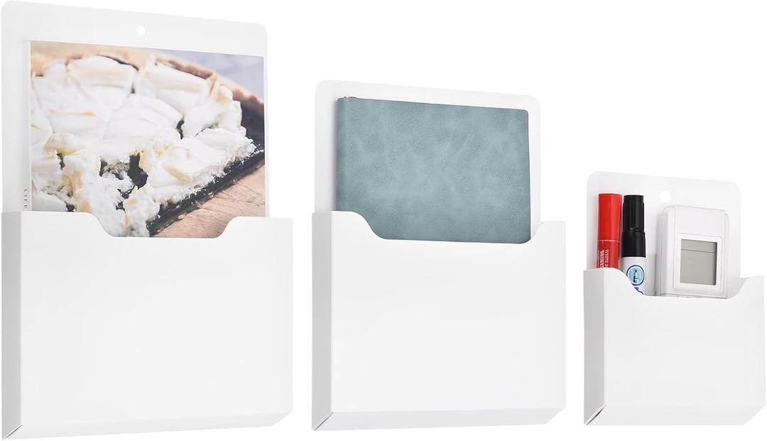 uxcell 3 Pcs Magnetic File Holder, Magnetic Paper Holder for Classroom Refrigerator, Magnetic Wall File Organizer File Holder Paper Letter Organizer Storage (White, Multi Size)