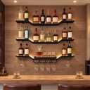 39.4" Floating Bar Shelves Wall Mounted, LED 3-Tier Wine Rack Wall Bar