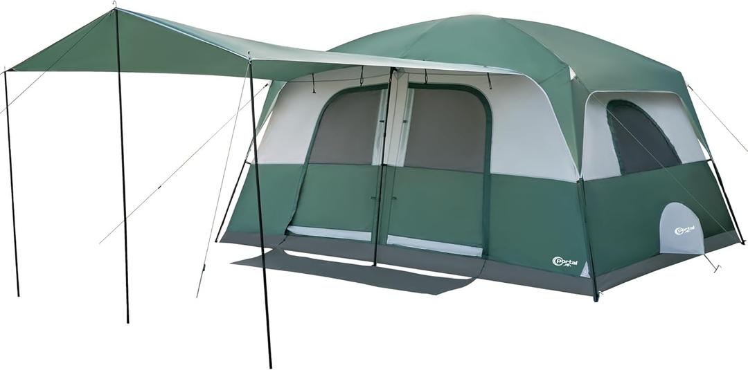 PORTAL 10 Person Family Camping Tent with Porch, Big Family Camping Tent with Tall Height, Good Ventilation, Water Resitant Large Tent for Outdoor Camping, Backyard