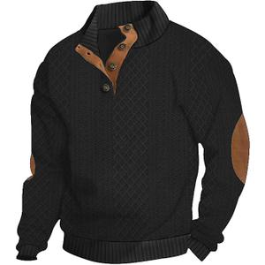 Men's Casual Sweatshirt Pullover Sweater Casual Long Sleeve Stand Collar Quarter Button Sweaters (XX-Large, Black)