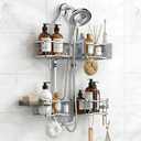 Shower Caddy Hanging Organizer, Rustproof Shower Organizer Hanging for Handheld Showerhead with Hooks for Razor/Sponge, Bathroom Caddy Rack Shower Shelves for Shampoo Soap Towels, Silver