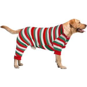 Dog Christmas Pajamas Cotton Striped Pet Jumpsuit, Breathable Comfy Thermal Warm Pjs for Puppy, Dog Christmas Pajamas Holiday Shirts for Small Large Dogs Onesie Boys and Girls 3XL (XXX-LargeWeight: 74- 100 lbs, Red)