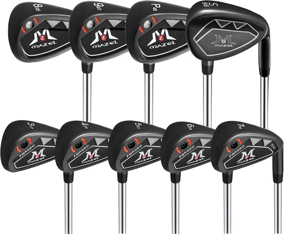 MAZEL Men Golf Iron Set (9PCS) or 1,2,3,4,5,6,7,8,9,Pitching Wedge,Sand Wedge with Steel Shafts for Right Handed Golfers, Standard