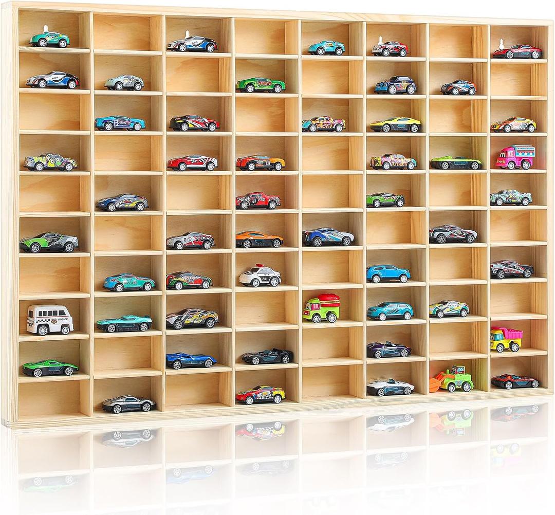 Seenelling Hot 1/64 Diecast Wheels Display Case Holds Toy Cars Wooden Wall Mount Car Display Shelf Storage Organizer Case for Toy Collectibles, Wheel, Model, 10 Layers (80 Spaces)