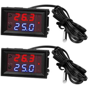 2 Pieces 12V Electronic Temperature Controller Programmable -50 to 110 Degree Celsius Heating/Cooling Thermostat Control Switch Module Ntc Waterproof Sensor Probe Dual Color LED Display Monitor