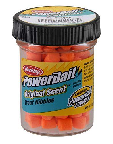 Berkley PowerBait Trout Nibbles Fishing Dough Bait, Fluorescent Orange, 1.1-Ounce Jar Pack Of 2