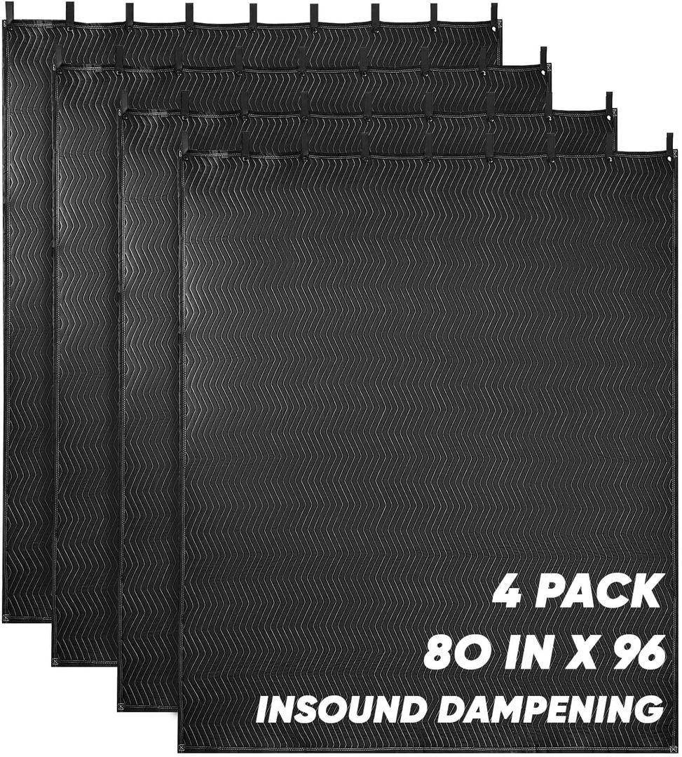 4 Pack Sound Dampening Blanket, 96" x 80" Heavy Duty Large Acoustic Curtain- Easy Hanging Sound Absorbing Studio Blanket with Light Blocking for Studio Recording Environment
