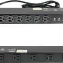Tecmojo 1U Rackmount Network-Grade PDU Surge Protector Power Strip, 12 Outlets (6 Front, 6 Rear Wide Spaced) 12A 6ft Cord with 5-15P Lug - Black, UL Certified