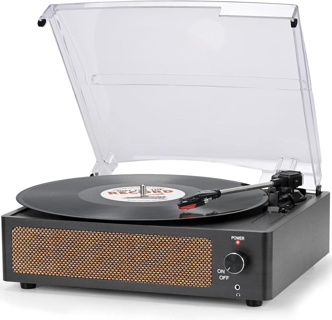 Vinyl Record Player with Speakers Vintage Turntable for Vinyls Records BeltDriven Turn Table Support 3Speed, Wireless Playback, Headphone, AUXin, RCA Line LP Phonograph for Sound Enjoyment Black