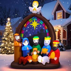 8FT Christmas Inflatables Nativity Scene Outdoor Decorations with LED Lights, Large Christmas Jesus Blow Up Yard Decorations Nativity Sets for Garden Lawn Church Display Xmas Decor