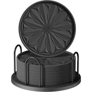 Coasters Set of 8 for Drinks, Beer, Coffee, Silicone Coasters with Holder for Home Decor Tabletop Protection Suitable for Kinds of Cups (Black)
