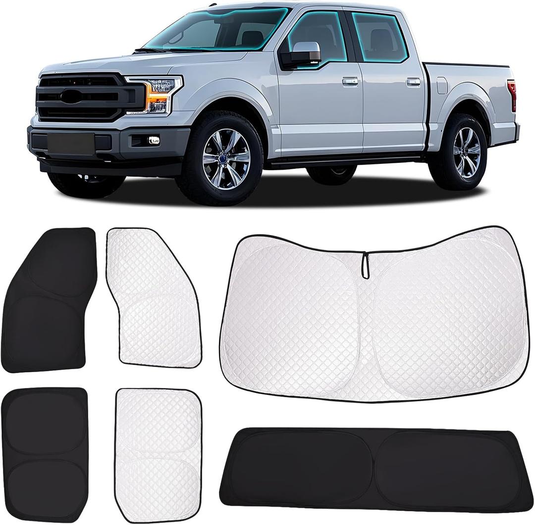 ZATOTOO Car Window Shades for 2021-2024 Ford F-150 Sun Shade for Side Window Front and Rear Windshield, Full Privacy Protection UV Ray Sun Blocker Heat Insulation for Camping Napping Long Time Parking