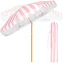 Talltalk 6 ft Outdoor Beach Patio Steering Umbrella with Fringe, Steel Pole, Steel Ribs and Carry Bag Elegant Table UPF 50+ UV Boho Umbrella for Outdoor Picnic Beach Backyard(Peach and White)