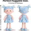Onetoo First Baby Doll Plush Rag Doll Baby Girls Dolls Soft Baby Doll for Girls Wear Star Blue Sleeveless Dress 14"