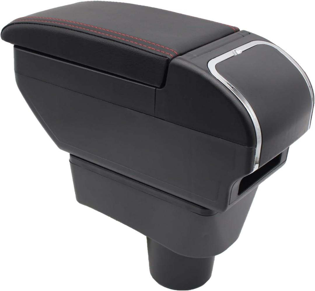 YJYWZH for Mitsubishi Mirage Attrage 2014-2024 Armrest Box Center Storage Box Hand Centre Consoles with Cup Holder Arm Rest Double-Layer Black (Black with Red Thread)