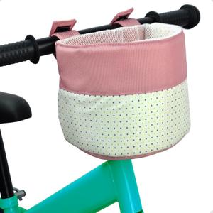 Kids Bike Basket, Soft Doll Bike Seat, Girls Bicycle Basket for Toy Doll Storage, Children's Bicycle Accessories for Balance Bikes, Children's Bicycles and Scooters (Pink Patchwork White)
