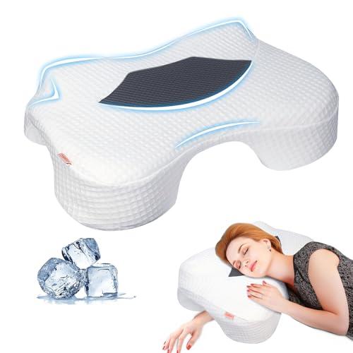 Funpkoser Side Sleeper Pillow with Arm Holes, Memory Foam Pillow for Neck Shoulder Cervical Pain Relief, Ergonomic Arm Holes Positioner Cooling Bed Pillows for Side Sleeping (Light Grey)