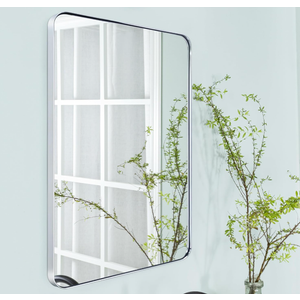 TEHOME 24x36'' Chrome Rounded Rectangle Bathroom Mirror Polished Silver 36 x 24 inch Metal Framed Rectangular Vanity Mirror