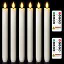 Homemory 6 Pcs Wax Flameless Taper Candles with Remote Timer and Dimmer, White Candle Sticks Battery Operated, LED Window Candles with Flickering Light, 9.6 Inches for Wedding Home Indoor Decoration