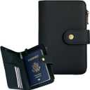 Genuine Leather Passport Wallet, RFID Blocking Passport Holder with Tracker Slot, All in One Travel Wallet for Women/Men, Secure Passport Cover Case for Airport Essentials (Black)