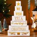 Yousoontic 7 Pcs Christmas Wooden Block Signs Farmhouse We Wish You a Merry Christmas Table Centerpieces White Gold Xmas Rustic Tiered Tray Decor for Party Decorations